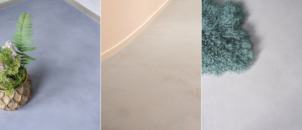 Drei verschiedene, fugenlose futado-Böden von Volimea.