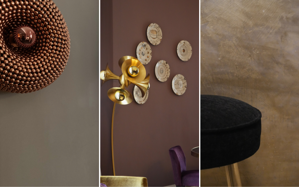 Drei verschiedene Sonderfarben von Volimea. Die Farben gehen Richtung taupe, rotbraun und gold-bronze.